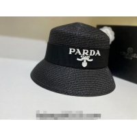 Super Quality Prada Bucket Straw Hat 021609 Black 2023