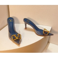 Low Cost Valentino Rockstud PVC Heel Mules 8cm Dark Blue 323048