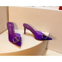 Popular Style Valentino Rockstud PVC Heel Mules 8cm Purple 323050