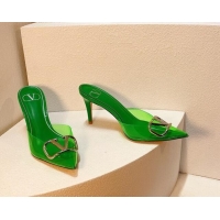 Best Price Valentino Rockstud PVC Heel Mules 8cm Green 323051