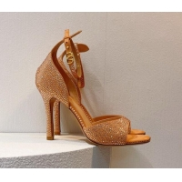 Good Looking Valentino Tan-Go Heel Sandal 9.5cm with Crystal in Suede Apricot 0323059