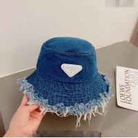 Inexpensive Prada Denim Bucket Hat with Fringe PA0805 Blue 2023