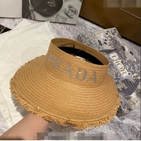 Low Cost Prada Visor Straw Hat with Crystal Logo P0307 Khaki 2023