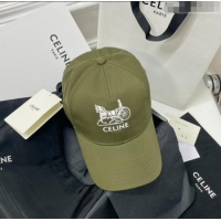 Buy Inexpensive Celine Canvas Baseball Hat CE0216 Green 2023