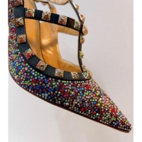 Good Product Valentino Rockstu Ankle Strap Heel Pumps 9.5cm with Crystals Black/Multicolor 0323067