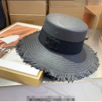 Shop Grade Celine Straw Hat with Fringe 030814 Black 2023