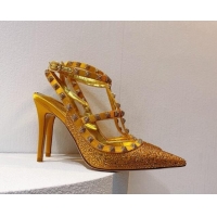 Purchase Valentino Rockstu Ankle Strap Heel Pumps 9.5cm with Crystals Yellow Gold 0323070