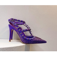 Pretty Style Valentino Rockstu Ankle Strap Heel Pumps 9.5cm with Crystals Purple 0323075