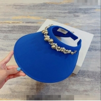 Good Taste Celine Visor Straw Hat with Metal Ball and Pearls CE0821 Blue 2023