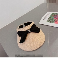 Buy Cheapest Celine Visor Straw Hat with Bow 030831 Beige/Black 2023