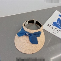 Buy Discount Celine Visor Straw Hat with Bow 030831 Beige/Blue 2023