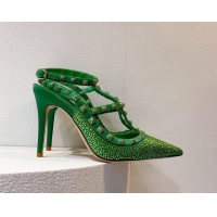 Best Grade Valentino Rockstu Ankle Strap Heel Pumps 9.5cm with Crystals Bright Green 0323076