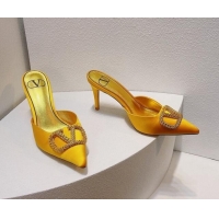 Best Product Valentino Crystal Rockstud Heel Mules 8cm in Satin Yellow 0323082