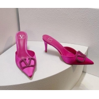 Hot Style Valentino Crystal Rockstud Heel Mules 8cm in Satin Dark Pink 0323085