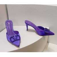 Best Grade Valentino Crystal Rockstud Heel Mules 8cm in Satin Purple 0323086