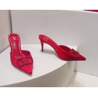 Purchase Valentino Crystal Rockstud Heel Mules 8cm in Satin Red 323089