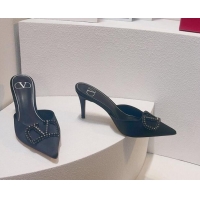 Low Price Valentino Crystal Rockstud Heel Mules 8cm in Satin Black 0323090