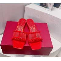 Popular Style Valentino Rockstud Flat Slide Sandals in Patent Leather and mesh Red 0323100