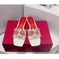 Low Cost Valentino Rockstud Flat Slide Sandals in Patent Leather and mesh White 0323101