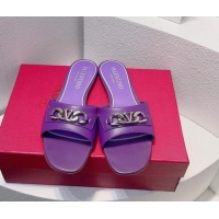 Best Price Valentino Vlogo Chain Leather Flat Slide Sandals Purple 323113