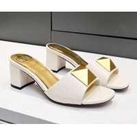 Most Popular Valentino One Stud Grainy Leather Heel Slide Sandals 4.5cm White 323119