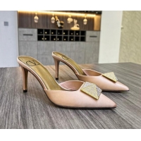 Shop Duplicate Valentino One Stud Crystal Heel Mules 8cm in Satin Nude 323121