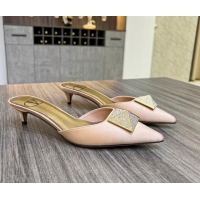 Durable Valentino One Stud Crystal Heel Mules 4cm in Satin Nude 323122