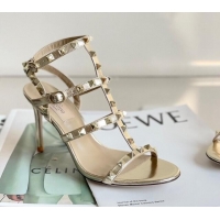 Pretty Style Valentino Rockstud Metallic Leather Ankle Strap Heel Sandals 8cm Gold 323144