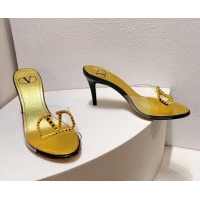 Good Looking Valentino VLogo PVC Heel Slide Sandals 8cm Gold/Black 324002