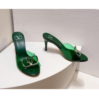 Popular Style Valentino VLogo PVC Heel Slide Sandals 8cm Dark Green 324007