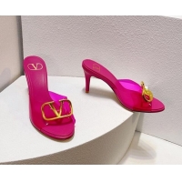 Low Cost Valentino VLogo PVC Heel Slide Sandals 8cm Dark Pink 324008