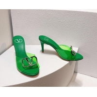 Top Design Valentino VLogo PVC Heel Slide Sandals 8cm Bright Green 324011