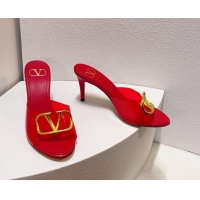 Sumptuous Valentino VLogo PVC Heel Slide Sandals 8cm Red 324012