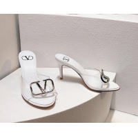 Stylish Valentino VLogo PVC Heel Slide Sandals 8cm White 324014