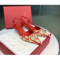 Good Looking Valentino VLogo Signature Slingback Pumps 3.5cm in Toile Iconographe Fabric Red/Beige 330022