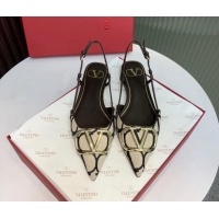 Pretty Style Valentino VLogo Signature Slingback Flat in Toile Iconographe Fabric Beige/Black/Brown 330025