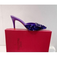 Duplicate Valentino Crystal VLogo Mules 8cm in Shiny Sequins Purple 330029