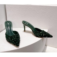 Unique Style Valentino Crystal VLogo Mules 8cm in Shiny Sequins Green 2330030