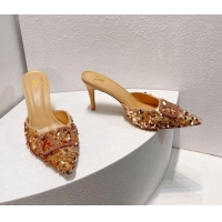 Best Product Valentino Crystal VLogo Mules 8cm in Shiny Sequins Beige 330032