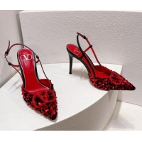 Unique Style Valentino Crystal VLogo Slingbacks Pumps in Shiny Sequins Red/Black 330055