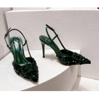 Best Price Valentino Crystal VLogo Slingbacks Pumps in Shiny Sequins Green 330058