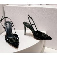 Perfect Valentino Crystal VLogo Slingbacks Pumps in Shiny Sequins Black 330063