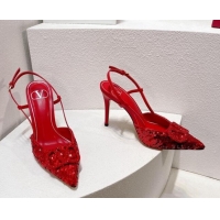 Perfect Valentino Crystal VLogo Slingbacks Pumps in Shiny Sequins Red 330067