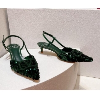 Purchase Valentino Crystal VLogo Slingback Pumps 4cm in Shiny Sequins Green 330073