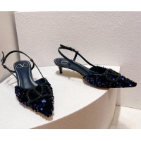 Perfect Valentino Crystal VLogo Slingback Pumps 4cm in Shiny Sequins Royal Blue 330074