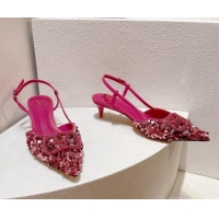 Durable Valentino Crystal VLogo Slingback Pumps 4cm in Shiny Sequins Light Pink 330076