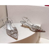 Best Product Valentino Crystal VLogo Slingback Pumps 4cm in Shiny Sequins Silver 330079