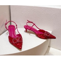 Good Looking Valentino Crystal VLogo Slingback Pumps 4cm in Shiny Sequins Dark Pink 330081