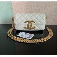 Good Product Chanel MINI FLAP BAG Lambskin & Gold-Tone Metal AS3207 white