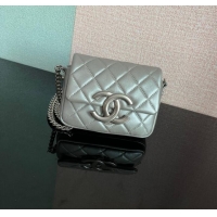 Promotional Chanel MINI FLAP BAG Lambskin & silver-Tone Metal AS3854 silver